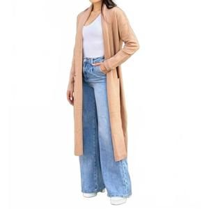 NEW A.C.G. LOS ANGELES clover fine knit midi cardi cardigan with pockets in beig
